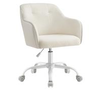 SONGMICS Silla de Estudio, Silla Giratoria, Altura Ajustable, Carga de 110 kg, Marco de Acero, Tela de Felpa Transpirable y PU, para Estudio, Dormitorio, Beige Cappuccino/Gris Paloma/Rosa Jalea/Beige