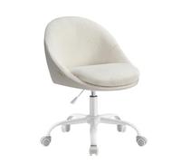 SONGMICS Silla de Oficina en Casa, Silla Giratoria de Felpa y PU, Silla de Escritorio, Acolchada con Espuma, Altura Ajustable, para Estudio, Dormitorio, Beige Capuccino y Blanco Nube OBG020W01