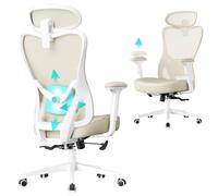 SONGMICS Silla de Oficina Ergonómica, Altura Ajustable, Carga de 150 kg | Silla de Escritorio, con Reposacabezas y Soporte Lumbar Ajustables, Beige Arena, Colección KIME OBN066LF01