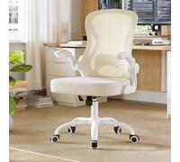 SONGMICS Silla de Oficina Ergonómica, de Malla, con Soporte Lumbar | Silla de Escritorio Giratoria, Reposabrazos, Reposabrazos plegables, Beige Capuchino y nube blanca, Colección KIME OBN042LH02