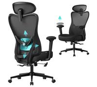 SONGMICS Silla de Oficina Ergonómica, Silla de Escritorio, con Reposacabezas y Soporte Lumbar Ajustables, Carga de 150 kg, Altura Ajustable, Negro Tinta OBN066BH01