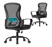 SONGMICS Silla de Oficina Ergonómica, Silla de Escritorio Giratoria de Malla con Soporte Lumbar, Reposabrazos, para Estudio y Dormitorio, Negro Tinta OBN043BH02