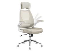 SONGMICS Silla de Oficina Giratoria, Apoyabrazos Inclinables, Beige