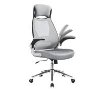 SONGMICS Silla de Oficina Giratoria, Apoyabrazos Inclinables, Gris
