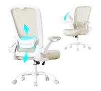 SONGMICS Silla de Oficina, Silla de Escritorio de Malla, Silla Giratoria Ergonómica, Soporte Lumbar, Oscilante, Asiento de 53 cm, Apoyabrazos Abatibles, Beige Avena OBN037K02