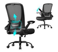 SONGMICS Silla de Oficina, Silla de Escritorio de Malla, Silla Giratoria Ergonómica, Soporte Lumbar, Oscilante, Asiento de 53 cm, Apoyabrazos Abatibles, Negro OBN037BKV2