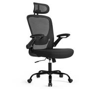 SONGMICS Silla de Oficina, Silla de Escritorio de Malla, Silla Giratoria Ergonómica, Soporte Lumbar, Oscilante, Asiento de 53 cm, Apoyabrazos Abatibles, Reposacabezas, Negro Tinta/Capuchino Beige/Rosa