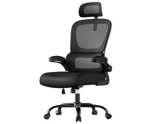 SONGMICS Silla de Oficina, Silla de Escritorio, Ergonómica, Tejido de Malla de Doble Capa, Reposabrazos Plegables, Lumbar y Reposacabezas Ajustables, Mecedora, Negro Tinta/Gris Paloma/Beige Arena Negr