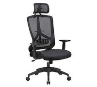 SONGMICS Silla de Oficina, Silla Ergonómica, Silla de Escritorio con Apoyo Lumbar, Mecanismo de Inclinación, Apoyabrazos Regulables y Apoyacabezas, Negro OBN53BK