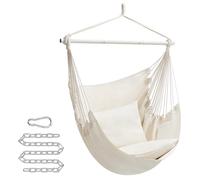 SONGMICS Silla Hamaca, Silla Colgante Grande con 2 Cojines, Silla Colgante con Cadena, Capacidad de Carga 150 kg, para Interior, Exterior, Salón, Dormitorio, Blanco Crema GDC197M01