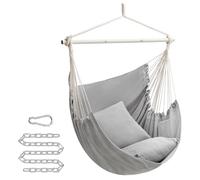 SONGMICS Silla Hamaca, Silla Colgante Grande con 2 Cojines, Silla Colgante con Cadena, Capacidad de Carga 150 kg, para Interior, Exterior, Salón, Dormitorio, Gris Paloma GDC197G01
