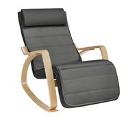 SONGMICS Silla Mecedora, con Apoyabrazos de Madera de Abedul | Reposapiés Ajustable en 5 Posiciones, Máx. Carga de 150 kg, Dormitorio, Salón, Gris y Beige, Colección TEOU LYY10G