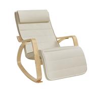 SONGMICS Silla Mecedora, con Apoyabrazos de Madera de Abedul, Silla Mecedora con Reposapiés Ajustable en 5 Posiciones, Máx. Carga de 150 kg, Dormitorio, Salón, Azul Medianoche y Natural/Gris Claro y N