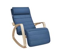 SONGMICS Silla Mecedora, con Apoyabrazos de Madera de Abedul, Silla Mecedora con Reposapiés Ajustable en 5 Posiciones, Máx. Carga de 150 kg, Dormitorio, Salón, Azul Medianoche y Natural/Gris Claro y N