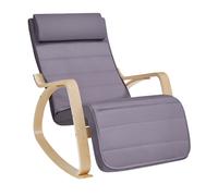 SONGMICS Silla Mecedora, con Apoyabrazos de Madera de Abedul, Silla Mecedora con Reposapiés Ajustable en 5 Posiciones, Máx. Carga de 150 kg, Dormitorio, Salón, Azul Medianoche y Natural/Gris Claro y N