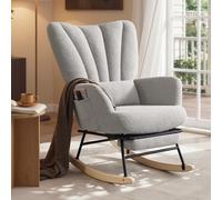 SONGMICS Silla Mecedora, Sillón Mecedora con Reposapiés Extraíble, Cojín Extraíble, Bolsillos Laterales, Patas de Madera, Tejido de Felpa, para Dormitorio y Salón, Gris Paloma , Blanco Crema Paloma gr