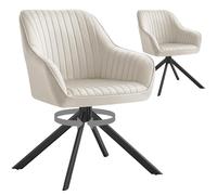 SONGMICS Sillas de Comedor, Juego de 2, Sillones Giratorios, Terciopelo | Tapizado con Reposabrazos, Capacidad de Carga 120 kg, Patas de Acero, Cocina, Beige Capuchino y Negro Tinta