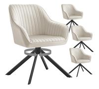 SONGMICS Sillas de Comedor, Juego de 4, Sillones Giratorios, Terciopelo | Tapizado con Reposabrazos, Capacidad de Carga 120 kg, Patas de Acero, Cocina, Beige Capuchino y Negro Tinta