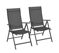 SONGMICS Sillas Plegables de Jardín, Juego de 2, Carga de 150 kg | Silla de Exterior, Marco de Metal, Respaldo Reclinable en 8 Ángulos, Gris Oscuro, Colección SANDY GCB29BK