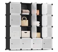 SONGMICS, sistema de almacenamiento, estantería para zapatos, juego de 16 cubos, armario de plástico con puertas, estantería modular, ideal para guardar ropa, zapatos y libros, montaje sencillo, color