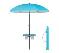 SONGMICS Sombrilla de Playa, Protección Solar UPF 50+, Plegable por Ambos Lados 30°, Estante, Regulable en Altura, Gancho, para Playa, Jardín, sin Soporte,azul claro/azul y blanco