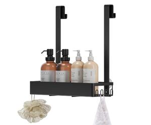 SONGMICS Soporte para baño Colgante, Negro, 2,8 x 17 x 36 cm | Organizador para baño, portaobjetos de acero con 1 estante, colección Parson BCB204B101