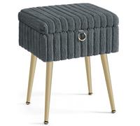 SONGMICS Taburete de Tocador, Banco de Maquillaje con Espacio, Acolchado | Reposapiés, Patas de Metal, Pies Ajustables, para Sala de Estar, Dormitorio, Dorado y Gris, Colección GLAMOR LOM505GZ02