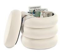 SONGMICS Taburete de Tocador, Puff Redondo con Almacenamiento, Reposapiés Acolchado, Tapa Extraíble, Salón Dormitorio Recibidor, Fácil de Montar, 43 x 47 cm, Terciopelo, Blanco Crema LOM018LH01