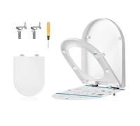 SONGMICS Tapa de WC en Forma de D Alargada, Cierre Suave, Asa, Extraíble con Clip, Tapa de Inodoro Universal, Montaje Fácil, Asiento de Plástico PP, Carga 300 kg, Blanco