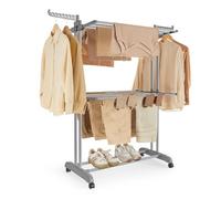 SONGMICS Tendedero, Tendedero Plegable de 3 Niveles, con Ruedas, Alas Plegables, 63,5 x 128 x 148 cm, Gran Capacidad, Montaje Fácil, Uso Interior y Exterior, Gris Paloma LLR702G01