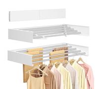 SONGMICS Tendedero de Pared Abatible, 5 Barras de Aleación de Aluminio, Secadora Plegable, Plantilla de Perforación, Interior, Exterior, Lavadero, Longitud 80 cm, Blanco Mate LLR809WE01