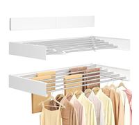 SONGMICS Tendedero de Pared Abatible, 6 Barras de Aleación de Aluminio, Secadora Plegable, Plantilla de Perforación, Interior, Exterior, Lavadero, Longitud 100 cm, Blanco Mate LLR810WE01
