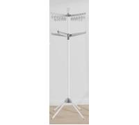 SONGMICS Tendedero de ropa con 3 brazos giratorios para perchas, estante plegable de 4 patas de acero inoxidable, para ropa y calcetines, 183 cm de alto, gris y blanco LLR512G01