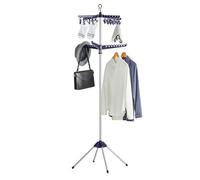 SONGMICS Tendedero de Ropa de 2 Niveles, Estante Plegable de 72 Pulgadas con 3 Brazos giratorios para Perchas, 24 Clips, Acero Inoxidable, para 27 Piezas de Ropa, Azul y Plateado ULLR512Q01