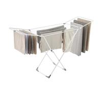 SONGMICS Tendedero de Ropa, Tendedero de Metal, Plegable, Ahorra Espacio, Uso en Interiores y Exteriores, para Ropa de Cama, con 2 Alas, Blanco LLR540W01