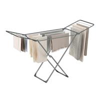 SONGMICS Tendedero de Ropa, Tendedero de Metal, Plegable, Ahorra Espacio, Uso en Interiores y Exteriores, para Ropa de Cama, con 2 Alas, Gris LLR540G01