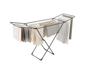 SONGMICS Tendedero de Ropa, Tendedero de Metal, Plegable, Ahorra Espacio, Uso en Interiores y Exteriores, para Ropa de Cama, con 2 Alas, Negro LLR540B01
