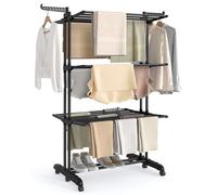 SONGMICS, tendedero para ropa, 4 niveles, con alas plegables, con ruedas – color tinta, secador de pie plegable