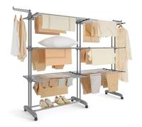 SONGMICS Tendedero Plegable de 4 Niveles, con Ruedas, Alas Plegables, (131-200) x 63,5 x 177,5 cm, Gran Capacidad, Montaje Fácil, Uso Interior y Exterior, Gris LLR704G01
