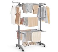 SONGMICS Tendedero Plegable de 4 Niveles, con Ruedas, Alas Plegables, 63,5 x 125,5 x 173 cm, Gran Capacidad, Montaje Fácil, Uso Interior y Exterior, Gris Paloma LLR703G01
