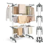 SONGMICS Tendedero Plegable de 4 Niveles, con Ruedas, Alas Plegables, 63,5 x 125,5 x 173 cm, Gran Capacidad, Montaje Fácil, Uso Interior y Exterior, Blanco Nube y Gris Paloma LLR703WZ02