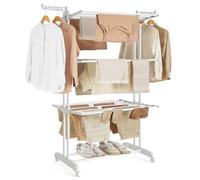 SONGMICS Tendedero Plegable de 4 Niveles, con Ruedas, Alas Plegables, 63,5 x 128 x 173 cm, Gran Capacidad, Montaje Fácil, Uso Interior y Exterior, Blanco Nube LLR701W03