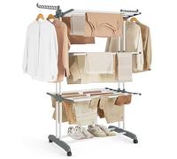 SONGMICS Tendedero, Plegable de 4 Niveles, Móvil, con Ruedas, Alas Plegables, 63,5 x 128 x 173 cm, Gran Capacidad, Montaje Fácil, Uso Interior y Exterior, Blanco LLR701W01