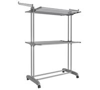 SONGMICS Tendedero, Tendedero Plegable de 3 Niveles, con Ruedas, Alas Plegables, 63,5 x 128 x 148 cm, Gran Capacidad, Montaje Fácil, Uso Interior y Exterior, Gris Paloma