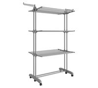 SONGMICS Tendedero, Tendedero Plegable de 4 Niveles, con Ruedas, Alas Plegables, 63,5 x 125,5 x 173 cm, Gran Capacidad, Montaje Fácil, Uso Interior y Exterior, Gris Paloma/Blanco Nude y Gris Paloma