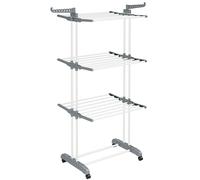 SONGMICS Tendedero, Tendedero Plegable de 4 Niveles, Tendedero Móvil, con Ruedas, Alas Plegables, 64 x 126 x 172 cm, Gran Capacidad, Montaje Fácil, Uso Interior y Exterior, Blanco/Gris/Negro Tinta