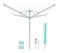 SONGMICS Tendedero Tipo Paraguas, Altura Ajustable, 50 m de Cuerda | Aleación de Aluminio, Anclaje al Suelo, con Funda y Pinzas, para 5 Coladas, Plateado y Verde, Colección BUNJI LLR301E01V1