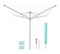 SONGMICS Tendedero Tipo Paraguas, Tendedero de Exterior, Altura Ajustaable, Aleación de Aluminio, Anclaje al Suelo, con Funda y Pinzas, Plateado y Verde, 60 m de Cuerda, para 6 Coladas LLR302E01V1