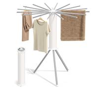 SONGMICS Tendedero Vertical, Plegable y Portátil, Ahorro de Espacio, Giratorio, Extensible, para Lavadero y Balcón, 16 Brazos de Aleación de Aluminio, Plateado LLR531EW01