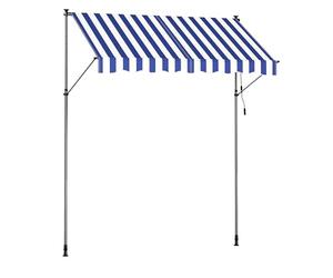 SONGMICS Toldo Manual Retráctil, Regulable en Altura, 250 x 120 cm | Con Manivela, para Balcón, Jardín, Patio, Azul y Blanco, Colección SHELD GSA252QZ01
